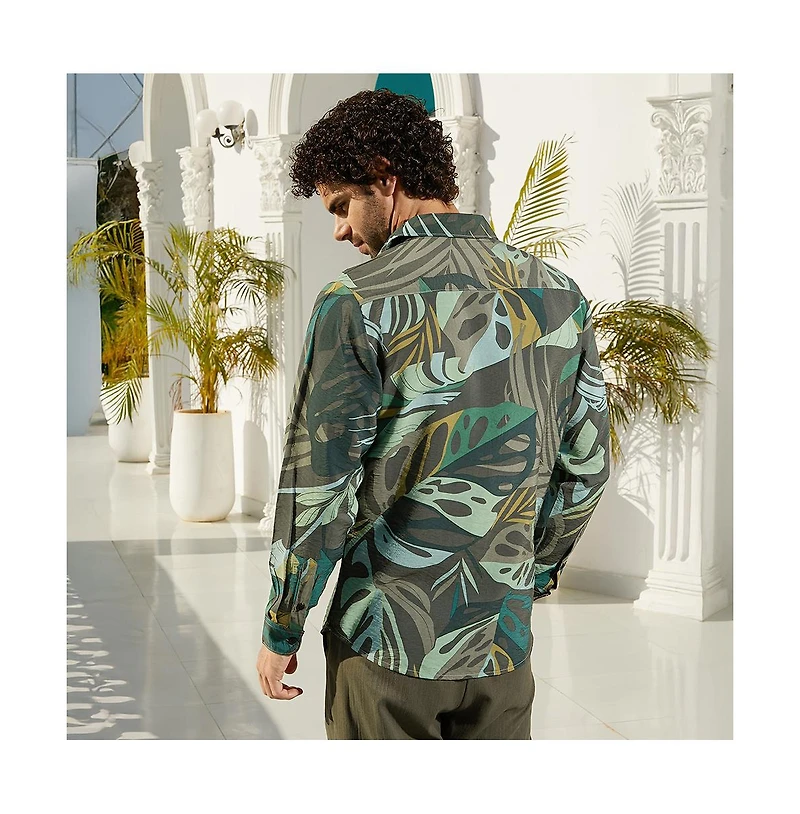 Campus Sutra Men's Jungle Green Palm Print Casual Shirt