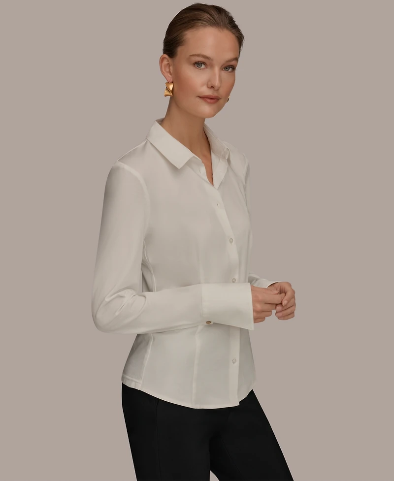 Donna Karan New York Women's Mixed Media Long-Sleeve Poplin Shirt