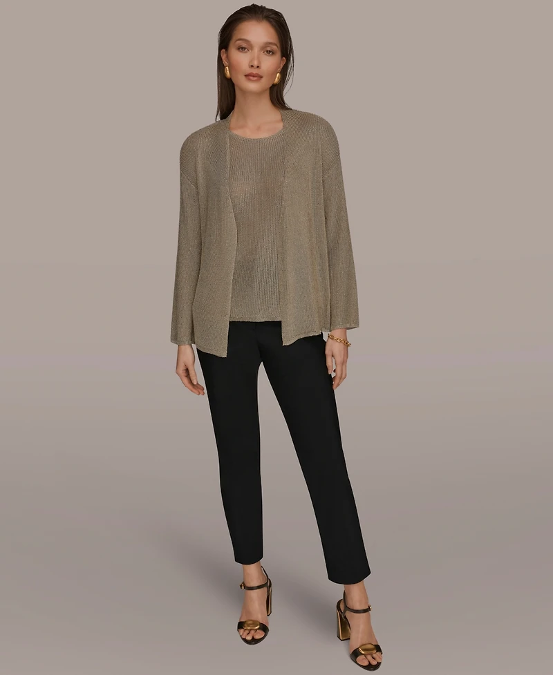 Donna Karan New York Women's Metallic V-Neck Long-Sleeve Cardigan