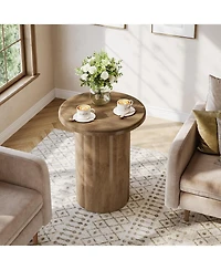 Tribesigns Round Side Table for Living Room Set of 2, Farmhouse Small End Table with Fluted Base, 20-Inch Rustic Brown Nightstand, Accent Furniture