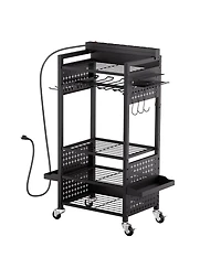Mecale 5-Tier Tool Organizer Cart w/ Charging Station, 8 Ac Outlets, Rolling Drill Holder & Battery Storage