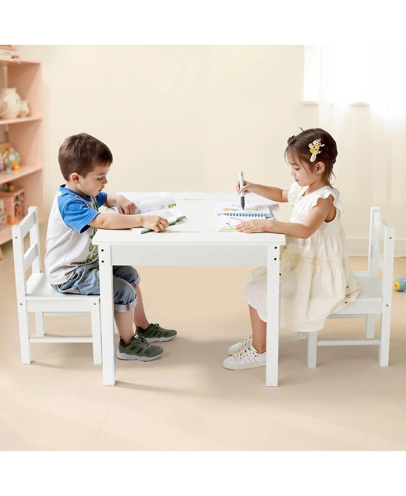 Mecale Kids Activity Table & 2 Chairs Set, Double-Sided Blocks Tabletop w/ Storage, Ages 3+, White