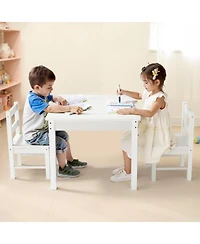 Mecale Kids Activity Table & 2 Chairs Set, Double-Sided Blocks Tabletop w/ Storage, Ages 3+, White