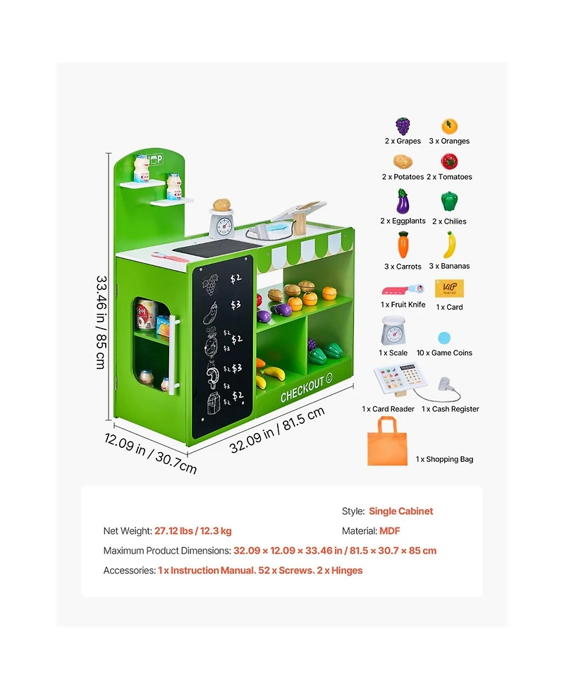 Slickblue Wooden Kids Grocery Store Playset with Conveyor Belt and Toys