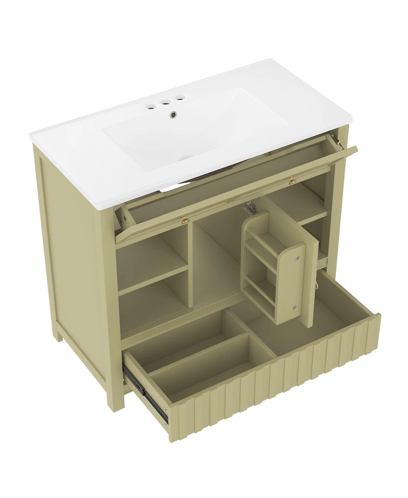 Cesicia 36 in. Bathroom Vanity with Sink, Multi-functional Cabinet Doors, Drawers and Storage Shelves