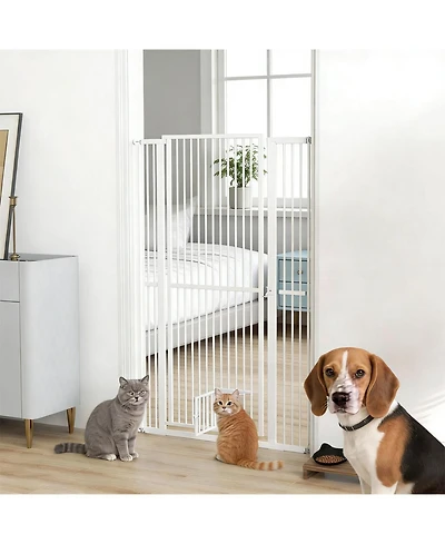 Aostirmotor Tall & Extra Wide Heavy Duty Pet Gate for Large Dogs in White