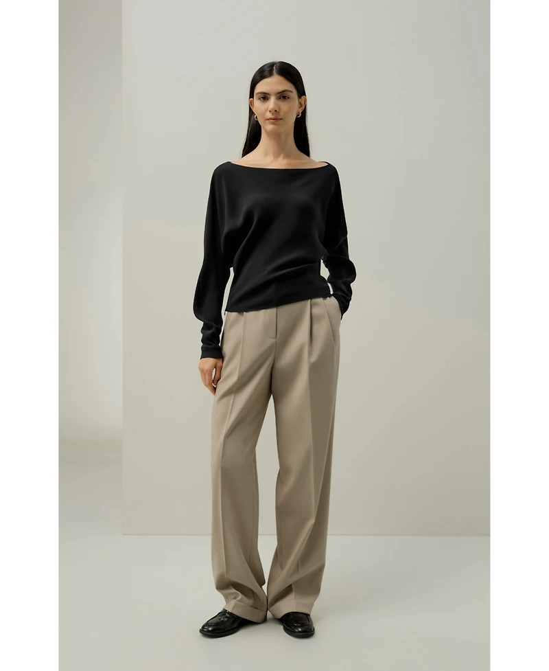 Lilysilk Women's Long Sleeve Gathered Silk Top