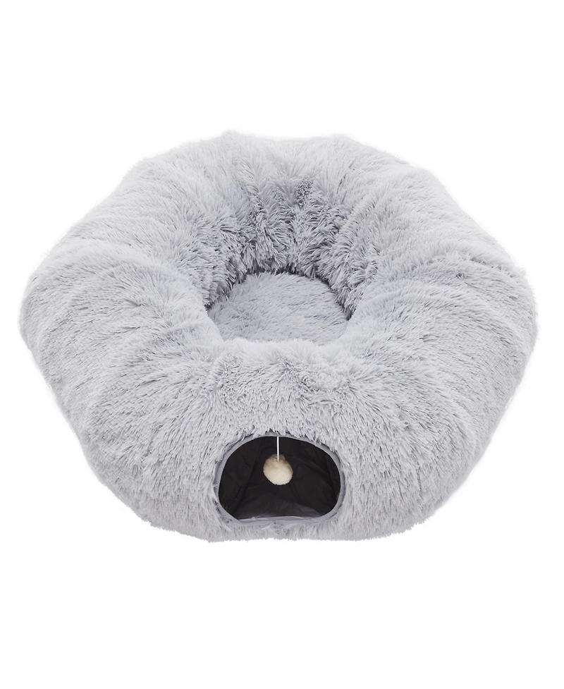 Zeus & Ruta Grey Cat Tunnel with Cat Bed