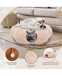 Zeus & Ruta Beige Cat Tunnel with Cat Bed