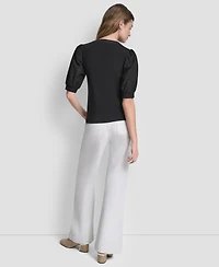 Dkny Jeans Petite Rib Body Eyelet V-Neck Top