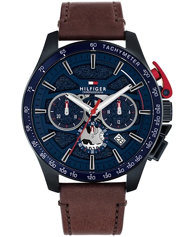 Tommy Hilfiger Men's Chronograph Brown Leather Strap Watch, 44mm