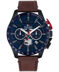 Tommy Hilfiger Men's Chronograph Brown Leather Strap Watch, 44mm