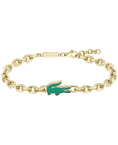 Lacoste Men's Arthor Green Crystal Silver-Tone Crocodile Bracelet