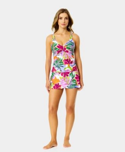 Anne Cole Womens Printed Underwired V Neck Tankini Swim Skirt