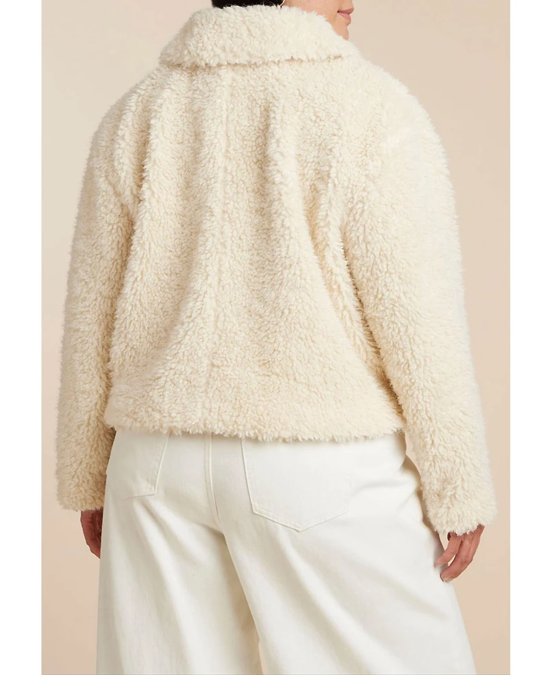 Eloquii Women's Teddy Fur Coat With Buckles