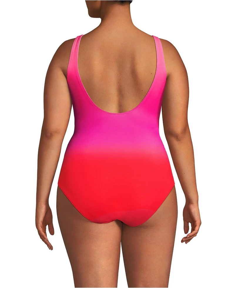 Lands' End Plus G-Cup SlenderSuit Wrap One Piece Swimsuit