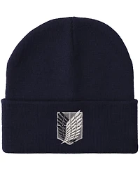 Attack on Titan Men's Embroidered Survey Corps Logo Black Cuff Beanie