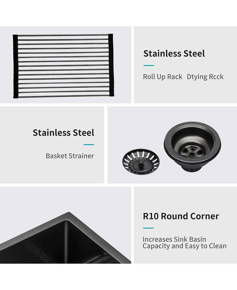 flynama 30x21x10inch Gunmetal Black Farmhouse Kitchen Sink Stainless Steel Apron Front 16 Gauge