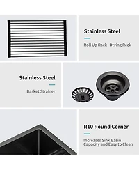 flynama 30x21x10inch Gunmetal Black Farmhouse Kitchen Sink Stainless Steel Apron Front 16 Gauge