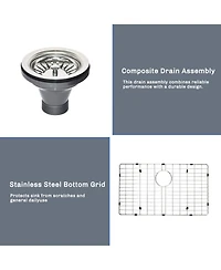 flynama 27x18inch Undermount Kitchen Sink 18 Gauge Stainless Steel Deep Basin Sink Grid Included