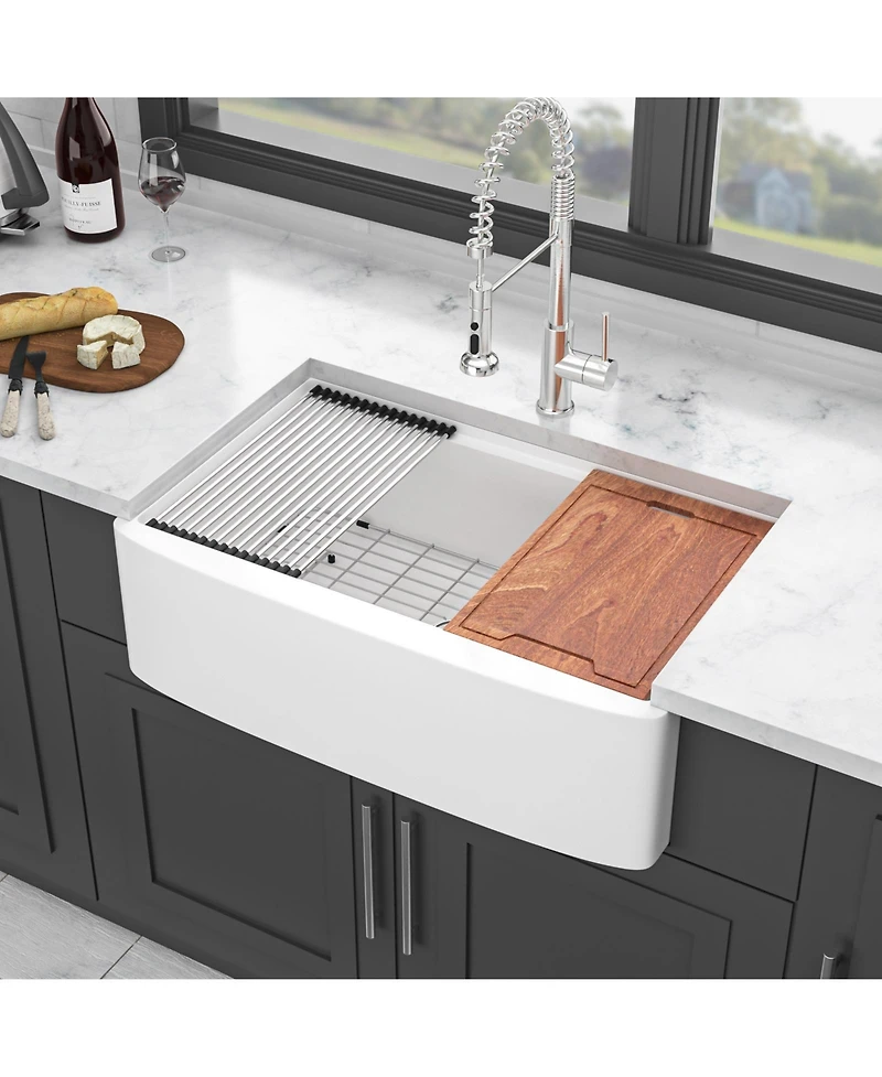 flynama 33x21x10inch White Farmhouse Sink Ceramic Porcelain Workstation Single Bowl Kitchen