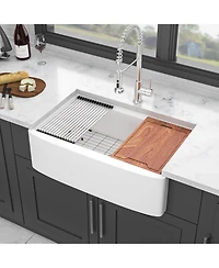 flynama 33x21x10inch White Farmhouse Sink Ceramic Porcelain Workstation Single Bowl Kitchen