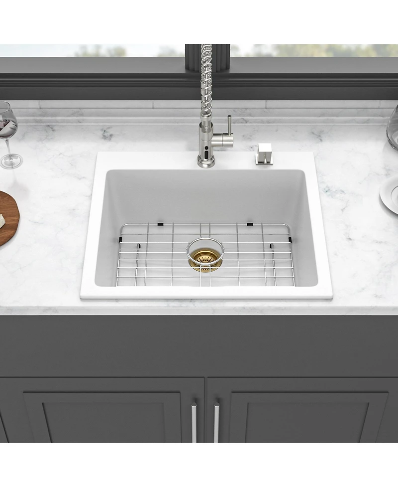 flynama huluwat White Quartz Composite Kitchen Sink Drop In Single Bowl Granite