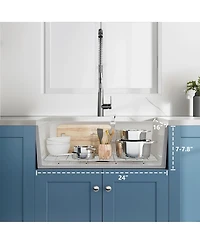 flynama 24x16inch White Fireclay Farmhouse Sink Apron Front Porcelain Ceramic Single Basin