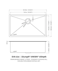 flynama 32x19x10inch Gunmetal Black Undermount Kitchen Sink Single Bowl Stainless Steel 16 Gauge