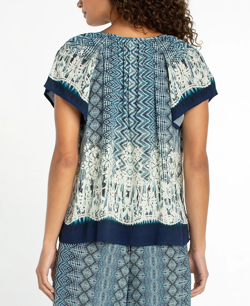 Liverpool Los Angeles Women's V-Neck Woven Tie Front Top