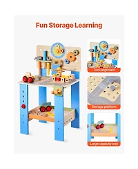 Slickblue Kids Wooden Workbench, 62-Piece Tool Set for Ages 3+