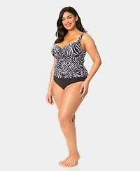 Anne Cole Plus V-Neck Underwire Printed Drape Front Tankini Top