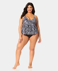 Anne Cole Plus Size Printed Easy Tri Tankini Top