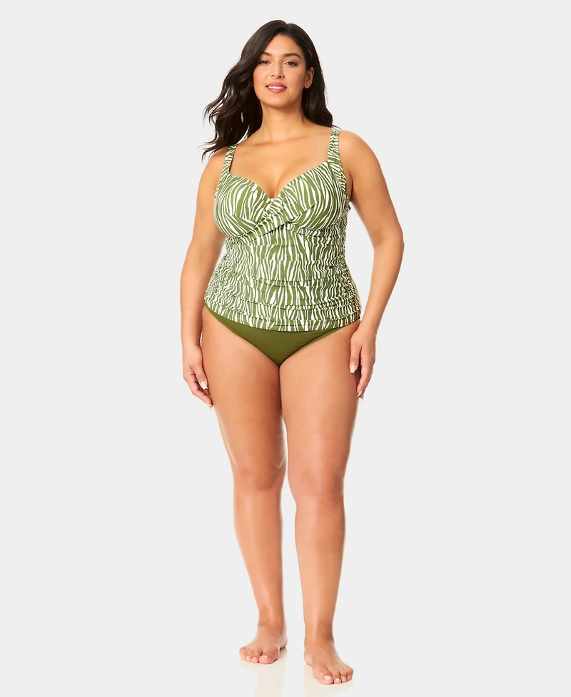 Anne Cole Plus Size V-Neck Underwire Printed Drape Front Tankini Top