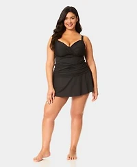 Anne Cole Plus Size Shirred Tankini Top Skirt