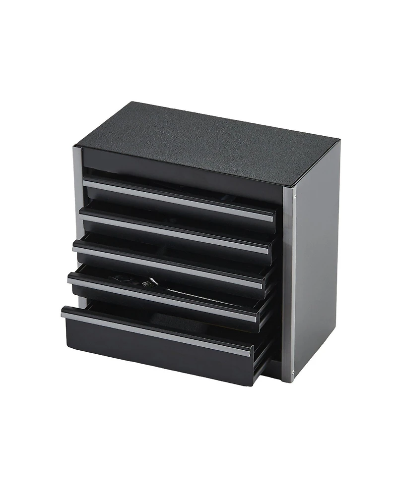 Mecale Metal Tool Box, 8.6", Portable 5-Drawer Chest, Eva Liners, Pp Feet, Ball-Bearing Slides, Powder-Coat, Black