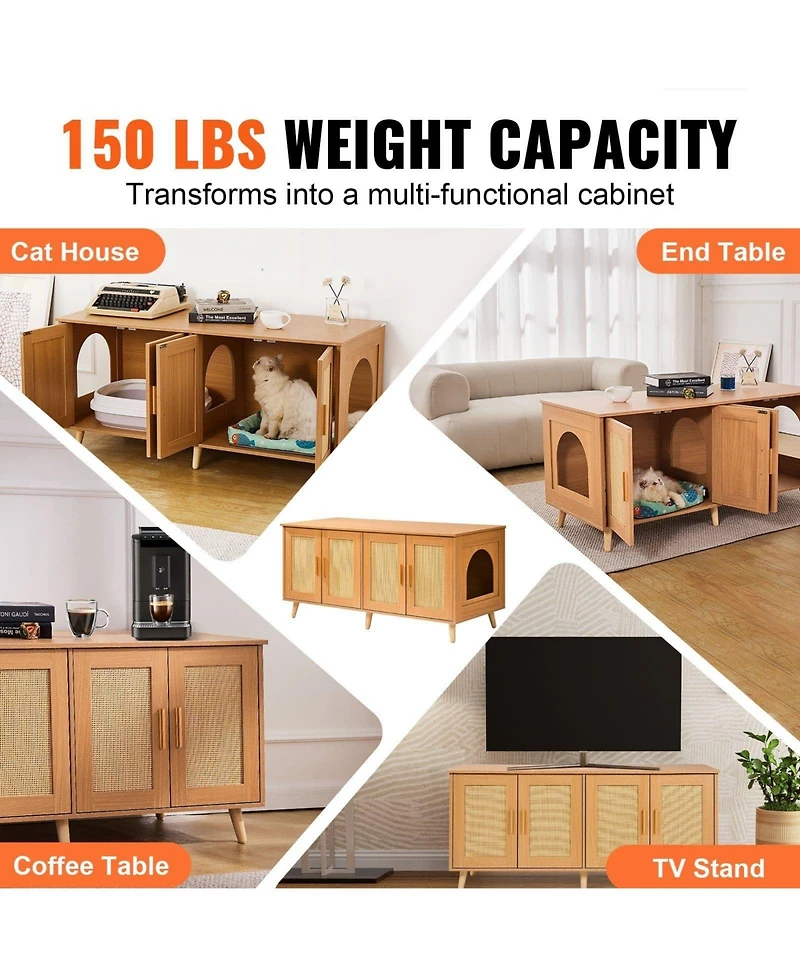 Zeus & Ruta Wooden Cat Litter Box Enclosure for 2 Cats