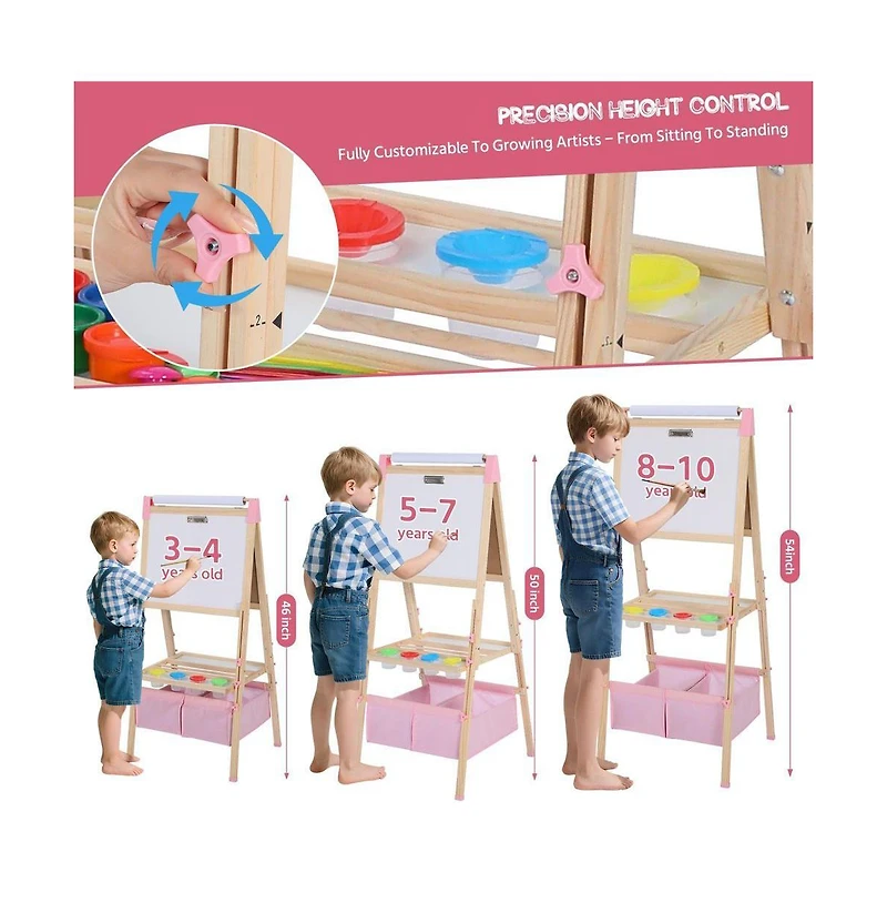 Kinder King 3 in 1 Kids Art Easel Set, Dual-Sided Art Station w/Whiteboard & Chalkboard
