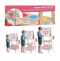 Kinder King 3 in 1 Kids Art Easel Set, Dual-Sided Art Station w/Whiteboard & Chalkboard