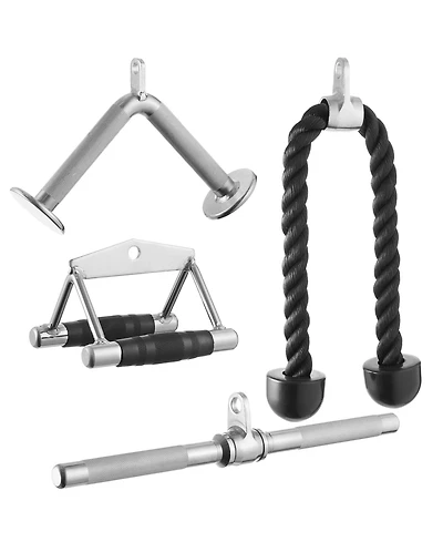 Philosophy Gym Cable Lat Pulldown Attachment 4 Piece Set Includes: Tricep Rope, Double D, Straight Bar, V Bar