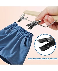 BP4U 12-Pack Wooden Pants Hangers with Adjustable Clips