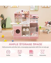 Hongge Wooden Kids Play Kitchen with Ice Maker Coffee Station and Storage