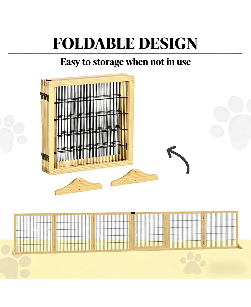 Aostirmotor 6-Panel Folding Dog Gate in Natural Wood