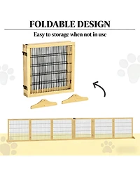 Aostirmotor 6-Panel Folding Dog Gate in Natural Wood