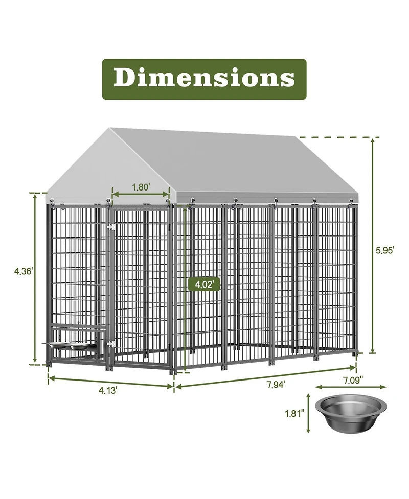 Aostirmotor Dog Run Enclosure with Roof Cover in Black