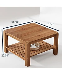 Tribesigns 31.5" Solid Wood Coffee Table, 2-Tier Square Center Table with Rounded Corners, Modern Rustic Coffee Furniture