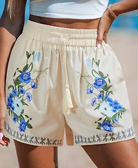 Cupshe Women's Blue Blossoms Floral Cover-Up Shorts