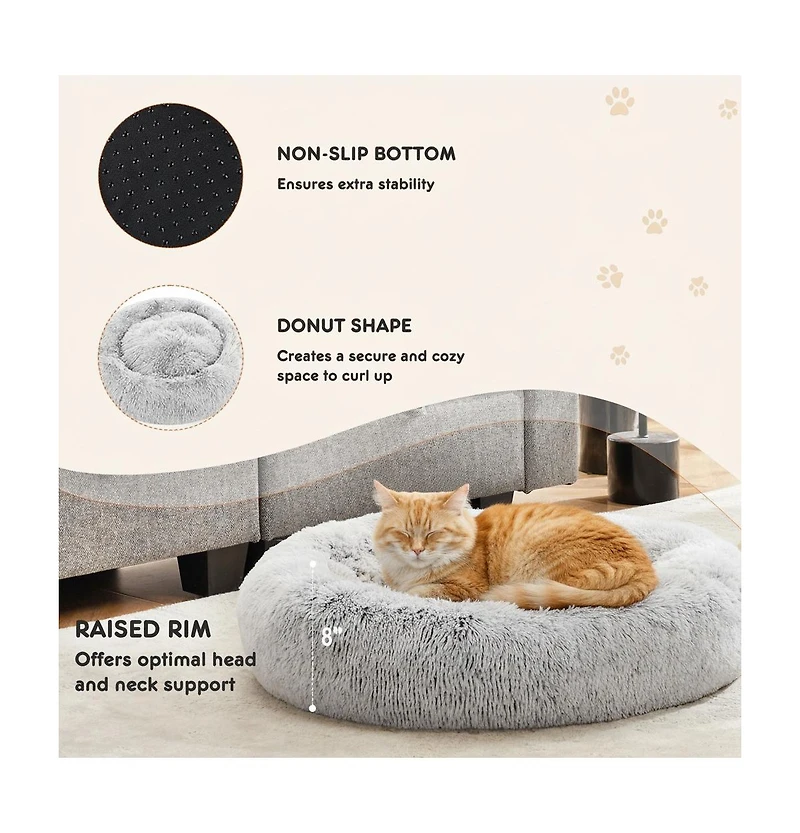 Zeus & Ruta 30 Inch Anti Slip Round Fluffy Faux Fur Cat Bed