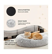 Zeus & Ruta 30 Inch Anti Slip Round Fluffy Faux Fur Cat Bed