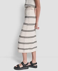 Dkny Jeans Women's Striped Pointelle Stitch Pull-On Midi Skirt